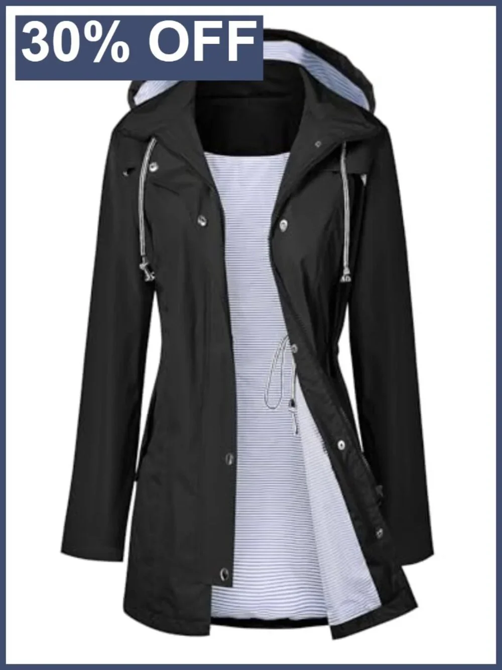 Waterproof Long Hooded Trench Raincoat Lined Windbreaker